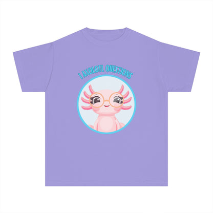 Adorable Axolotl Questions Youth Tee, Cute Kid's Shirt, Funny Graphic Tee, Axolotl Lover Gift, Eco-Friendly Youth Shirt