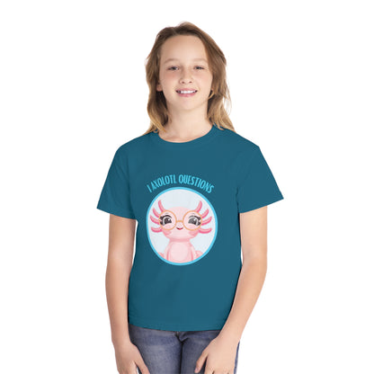 Adorable Axolotl Questions Youth Tee, Cute Kid's Shirt, Funny Graphic Tee, Axolotl Lover Gift, Eco-Friendly Youth Shirt