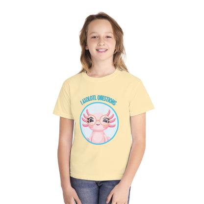 Adorable Axolotl Questions Youth Tee, Cute Kid's Shirt, Funny Graphic Tee, Axolotl Lover Gift, Eco-Friendly Youth Shirt