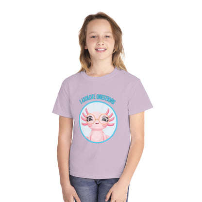 Adorable Axolotl Questions Youth Tee, Cute Kid's Shirt, Funny Graphic Tee, Axolotl Lover Gift, Eco-Friendly Youth Shirt