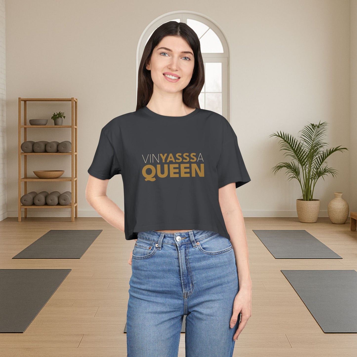 Vinyassa Queen Women's Crop Tee, Stylish Crop Top, Fashionable Tee for Yoga, Casual Wear, Workout Clothing, Gift for Her