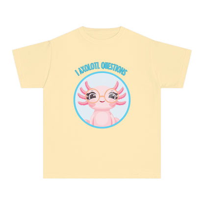Adorable Axolotl Questions Youth Tee, Cute Kid's Shirt, Funny Graphic Tee, Axolotl Lover Gift, Eco-Friendly Youth Shirt