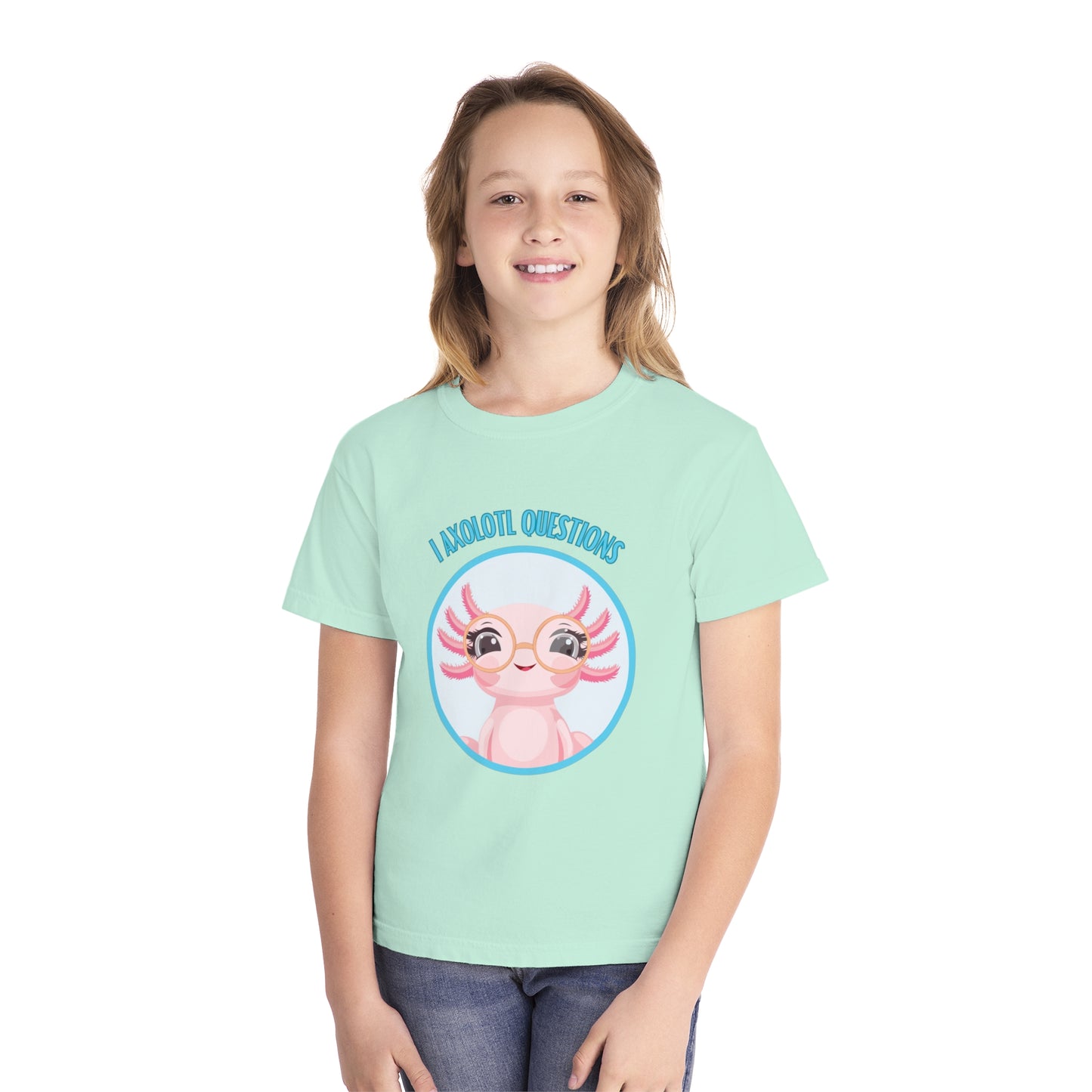Adorable Axolotl Questions Youth Tee, Cute Kid's Shirt, Funny Graphic Tee, Axolotl Lover Gift, Eco-Friendly Youth Shirt