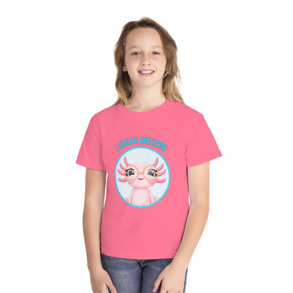 Adorable Axolotl Questions Youth Tee, Cute Kid's Shirt, Funny Graphic Tee, Axolotl Lover Gift, Eco-Friendly Youth Shirt