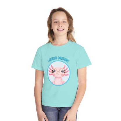 Adorable Axolotl Questions Youth Tee, Cute Kid's Shirt, Funny Graphic Tee, Axolotl Lover Gift, Eco-Friendly Youth Shirt