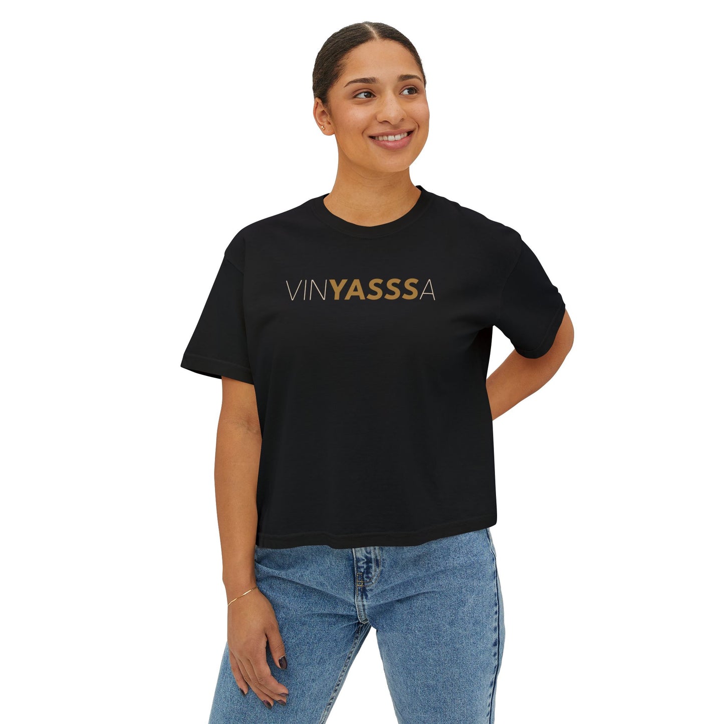 VinYASAa Women's Boxy Tee – Say YASSSS to Letting Go, Flowing with Intention | Trendy Yoga Shirt, Lounge Wear, Gift for Her, Casual Summer Style