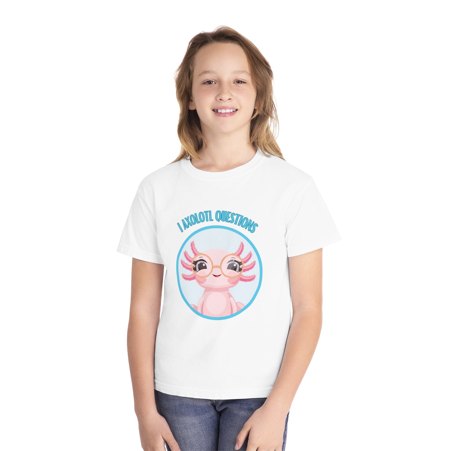 Adorable Axolotl Questions Youth Tee, Cute Kid's Shirt, Funny Graphic Tee, Axolotl Lover Gift, Eco-Friendly Youth Shirt