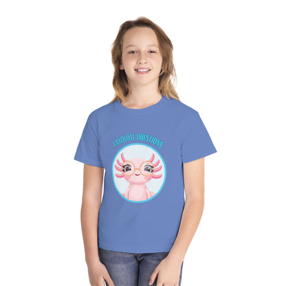 Adorable Axolotl Questions Youth Tee, Cute Kid's Shirt, Funny Graphic Tee, Axolotl Lover Gift, Eco-Friendly Youth Shirt