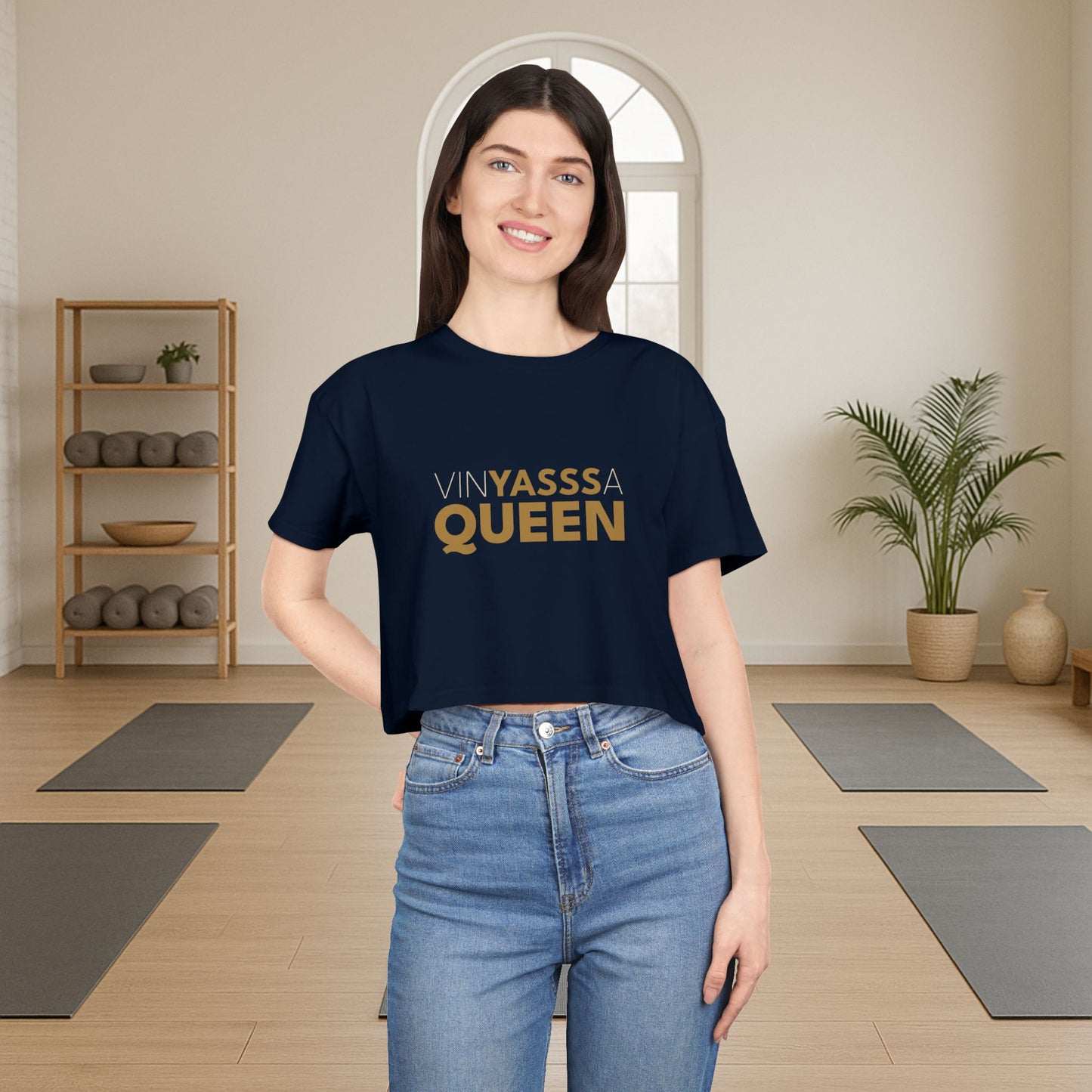Vinyassa Queen Women's Crop Tee, Stylish Crop Top, Fashionable Tee for Yoga, Casual Wear, Workout Clothing, Gift for Her