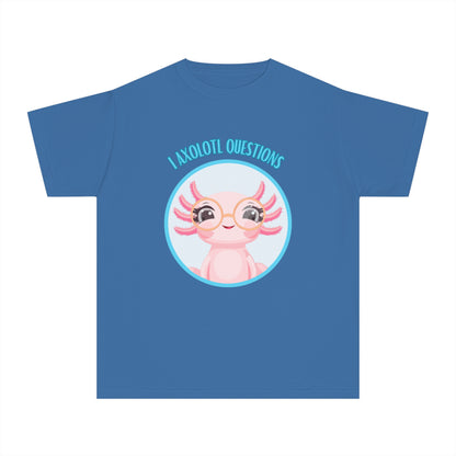 Adorable Axolotl Questions Youth Tee, Cute Kid's Shirt, Funny Graphic Tee, Axolotl Lover Gift, Eco-Friendly Youth Shirt