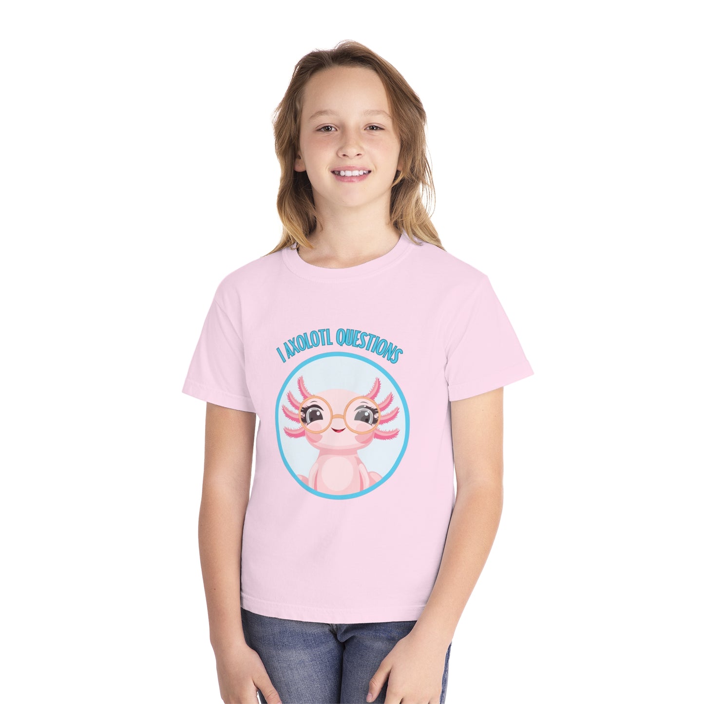 Adorable Axolotl Questions Youth Tee, Cute Kid's Shirt, Funny Graphic Tee, Axolotl Lover Gift, Eco-Friendly Youth Shirt