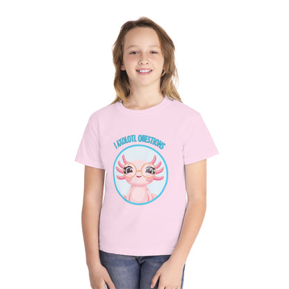 Adorable Axolotl Questions Youth Tee, Cute Kid's Shirt, Funny Graphic Tee, Axolotl Lover Gift, Eco-Friendly Youth Shirt