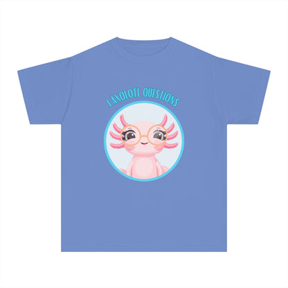 Adorable Axolotl Questions Youth Tee, Cute Kid's Shirt, Funny Graphic Tee, Axolotl Lover Gift, Eco-Friendly Youth Shirt
