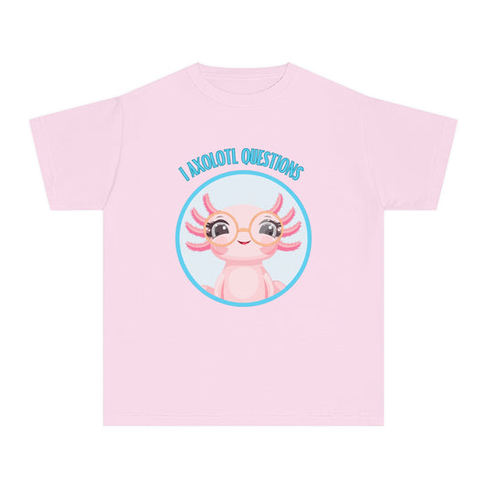 Adorable Axolotl Questions Youth Tee, Cute Kid's Shirt, Funny Graphic Tee, Axolotl Lover Gift, Eco-Friendly Youth Shirt