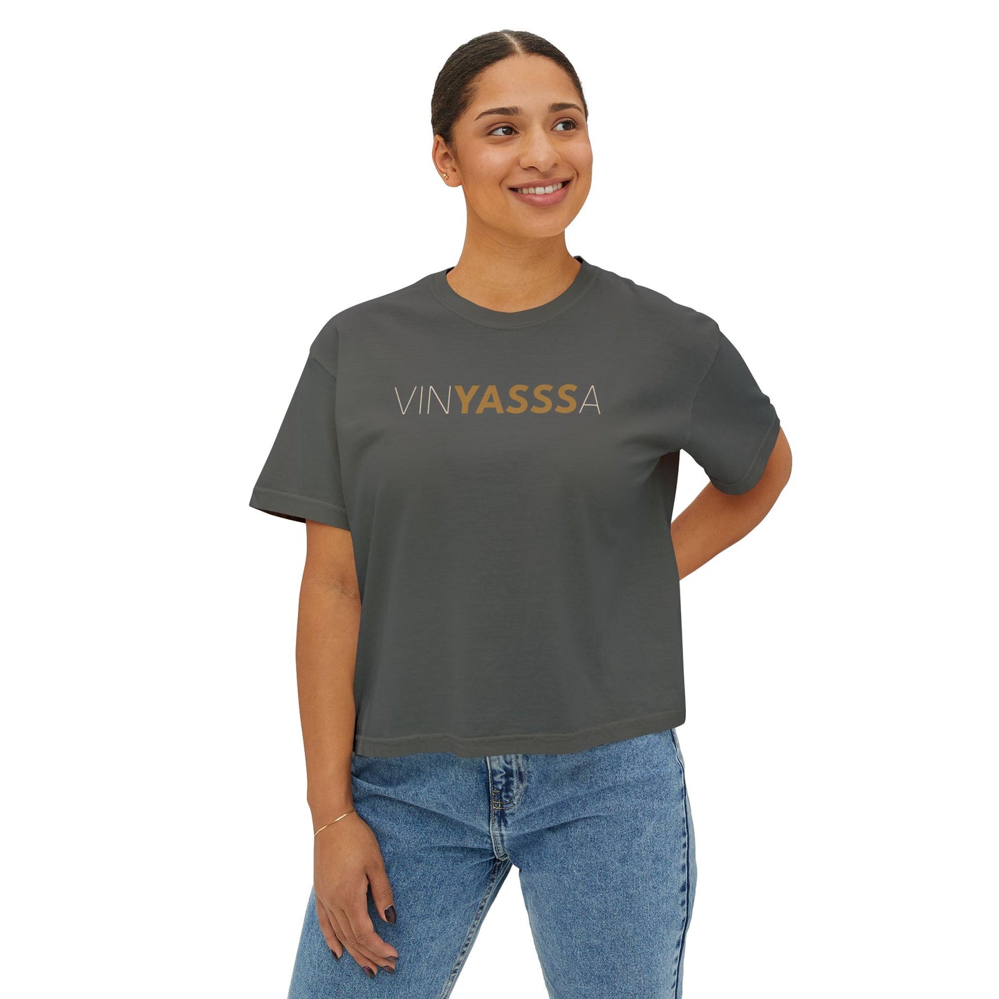 VinYASAa Women's Boxy Tee – Say YASSSS to Letting Go, Flowing with Intention | Trendy Yoga Shirt, Lounge Wear, Gift for Her, Casual Summer Style
