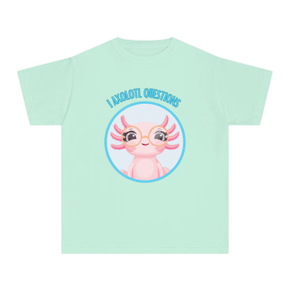 Adorable Axolotl Questions Youth Tee, Cute Kid's Shirt, Funny Graphic Tee, Axolotl Lover Gift, Eco-Friendly Youth Shirt