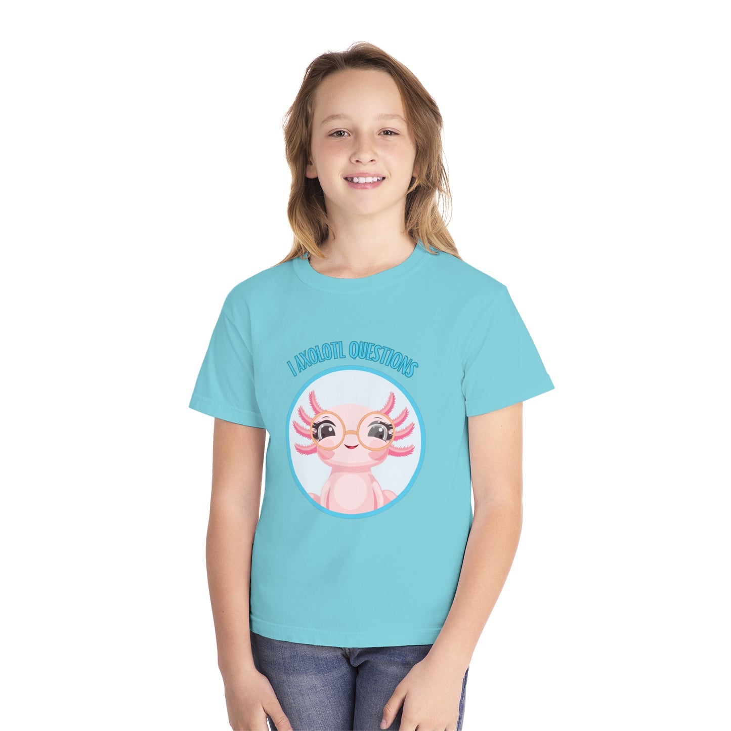 Adorable Axolotl Questions Youth Tee, Cute Kid's Shirt, Funny Graphic Tee, Axolotl Lover Gift, Eco-Friendly Youth Shirt