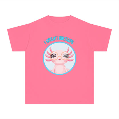 Adorable Axolotl Questions Youth Tee, Cute Kid's Shirt, Funny Graphic Tee, Axolotl Lover Gift, Eco-Friendly Youth Shirt