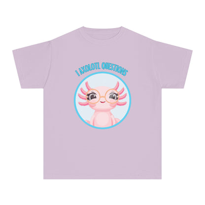 Adorable Axolotl Questions Youth Tee, Cute Kid's Shirt, Funny Graphic Tee, Axolotl Lover Gift, Eco-Friendly Youth Shirt