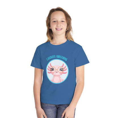 Adorable Axolotl Questions Youth Tee, Cute Kid's Shirt, Funny Graphic Tee, Axolotl Lover Gift, Eco-Friendly Youth Shirt