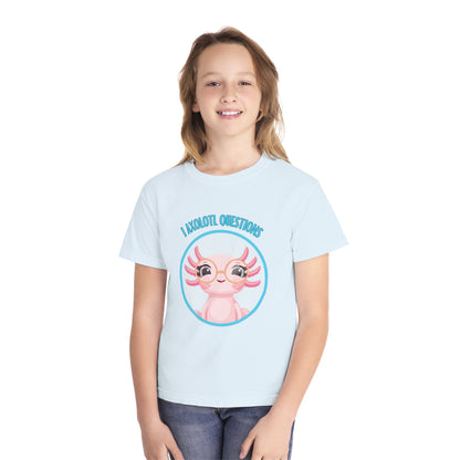 Adorable Axolotl Questions Youth Tee, Cute Kid's Shirt, Funny Graphic Tee, Axolotl Lover Gift, Eco-Friendly Youth Shirt