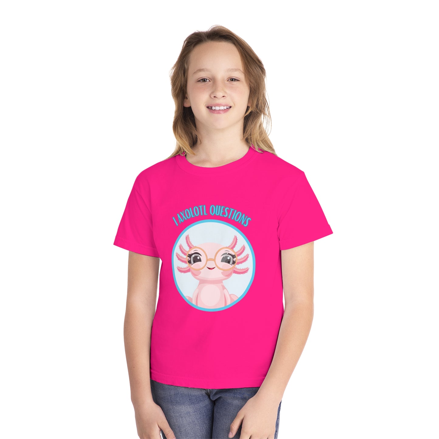 Adorable Axolotl Questions Youth Tee, Cute Kid's Shirt, Funny Graphic Tee, Axolotl Lover Gift, Eco-Friendly Youth Shirt