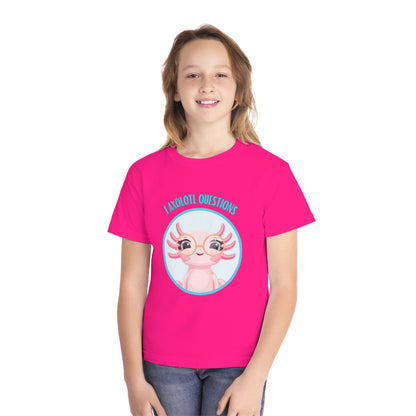 Adorable Axolotl Questions Youth Tee, Cute Kid's Shirt, Funny Graphic Tee, Axolotl Lover Gift, Eco-Friendly Youth Shirt