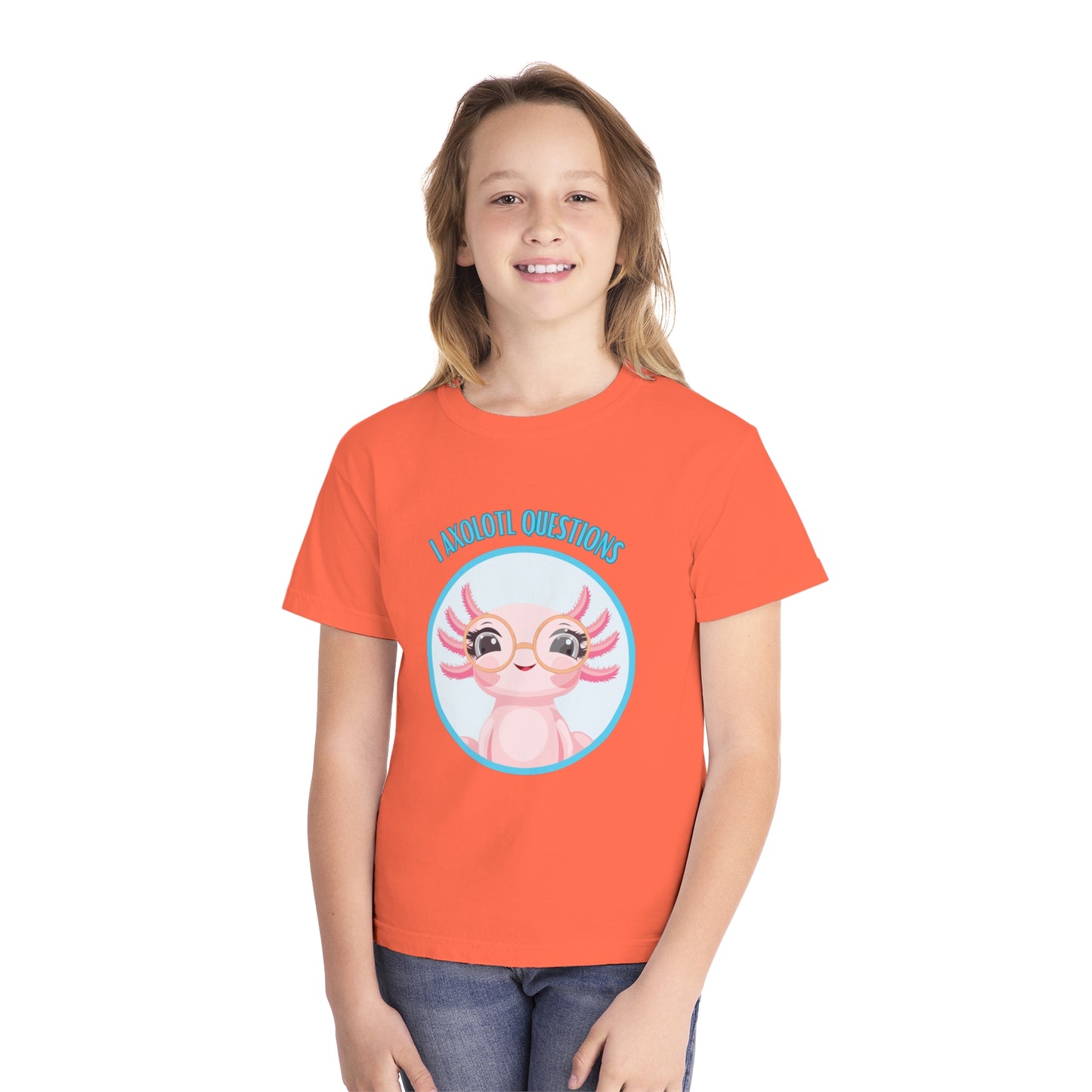 Adorable Axolotl Questions Youth Tee, Cute Kid's Shirt, Funny Graphic Tee, Axolotl Lover Gift, Eco-Friendly Youth Shirt