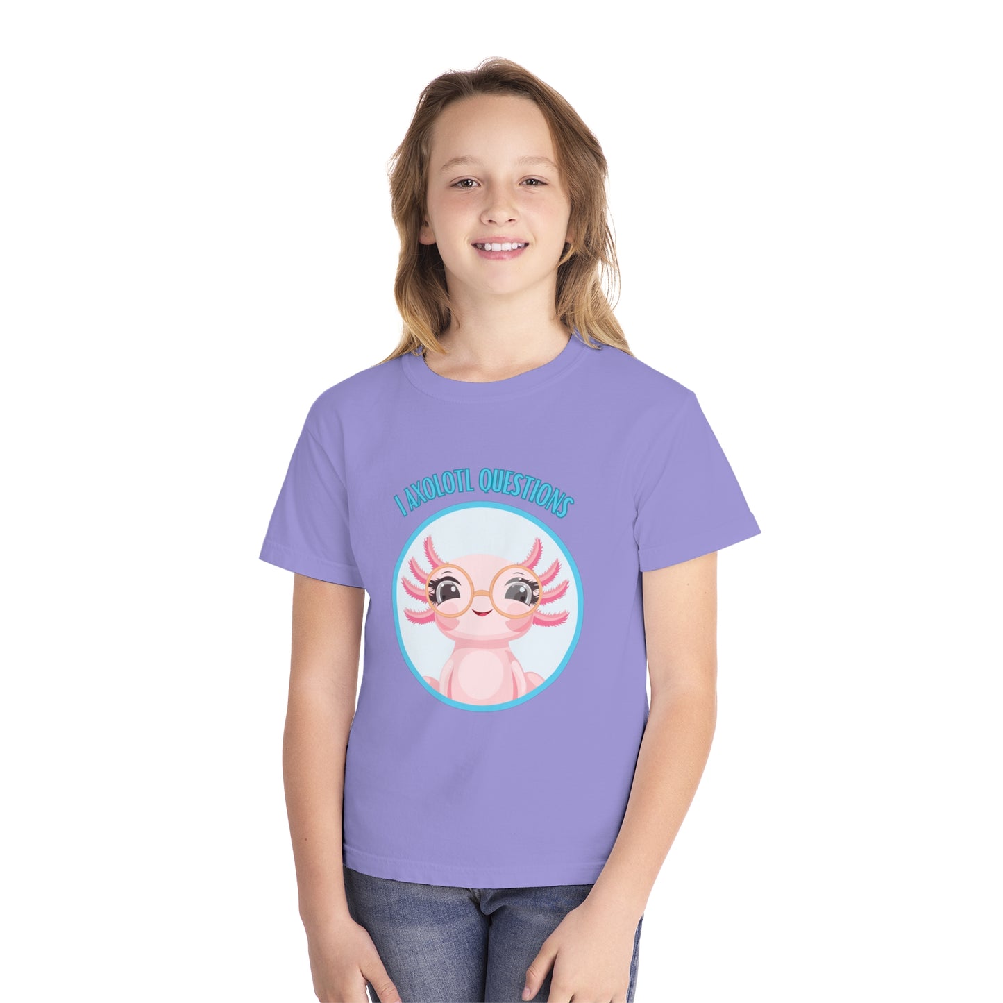 Adorable Axolotl Questions Youth Tee, Cute Kid's Shirt, Funny Graphic Tee, Axolotl Lover Gift, Eco-Friendly Youth Shirt